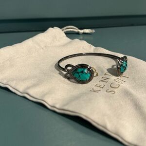 Gun metal black and turquoise adjustable bracelet